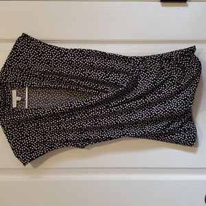 Chaus Black and White Polka Dot Wrap Top in Medium